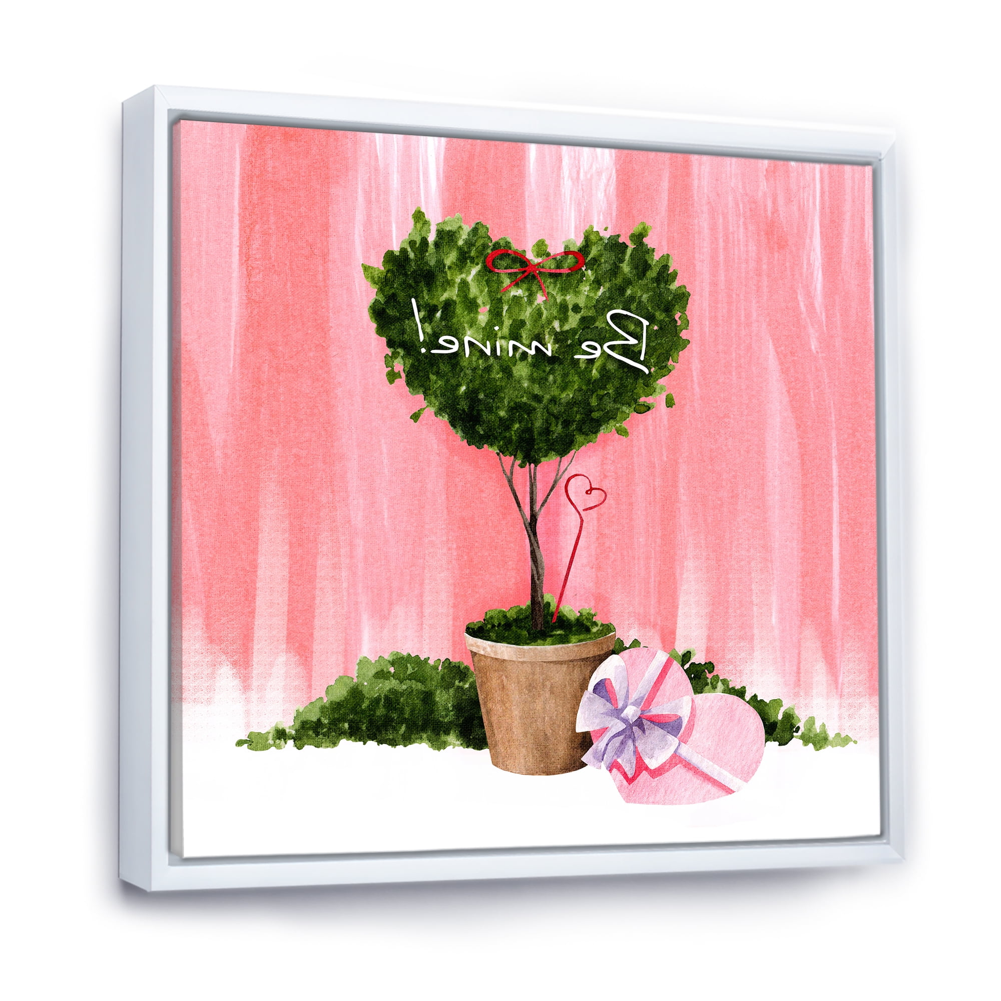 Designart 'Be Mine Heart Shaped Valentine House Plant' Farmhouse Framed Canvas Wall Art Print