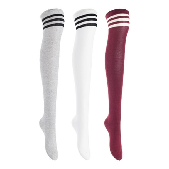 Lian LifeStyle Women's 3 Pairs Adorable Comfortable Soft Thigh High Over Knee High Cotton Socks, Size 6-9, JMYP1022 LightGrey, White, Wine