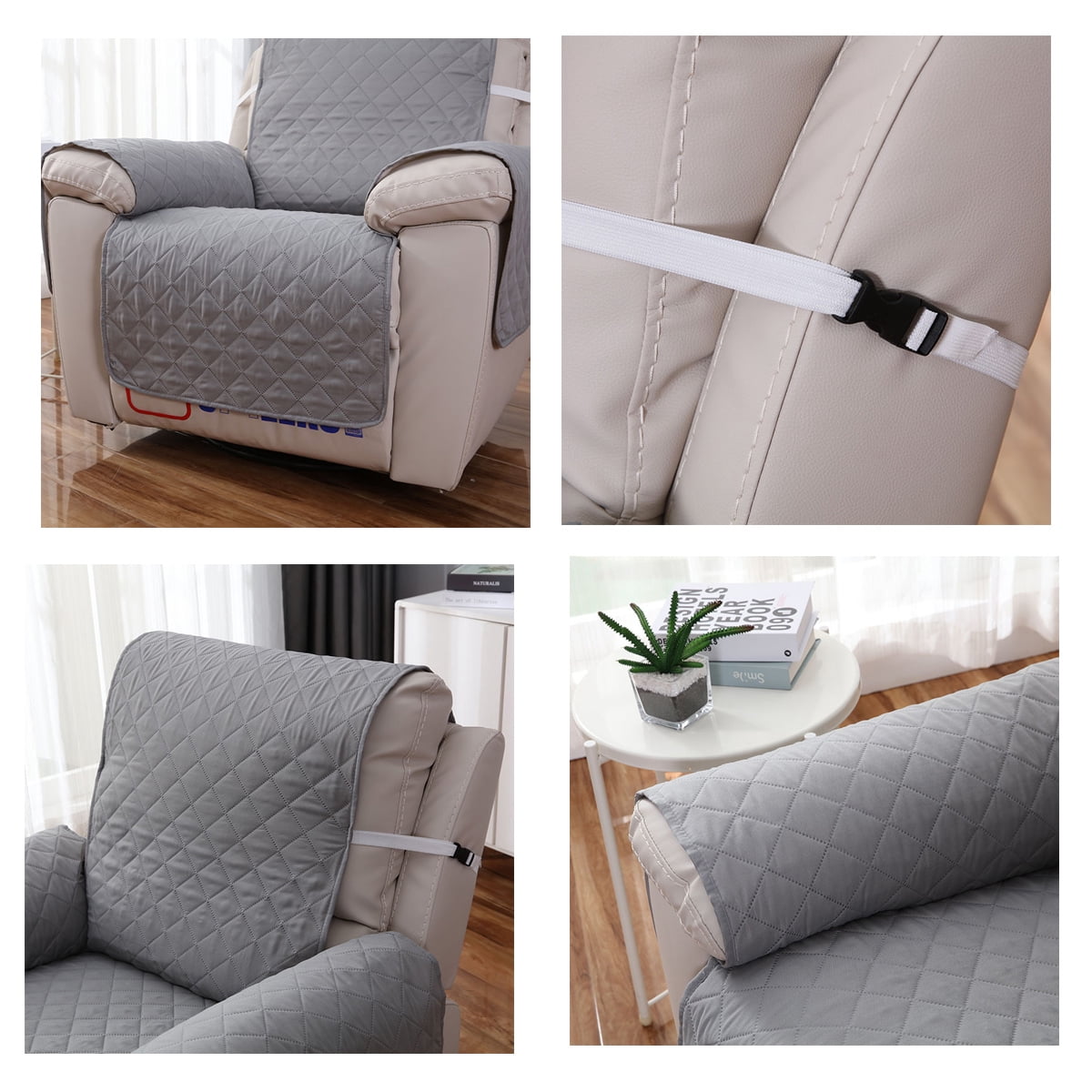 Quilted 1-Seater Armchair Cover, Gray, Reversible & Padded for