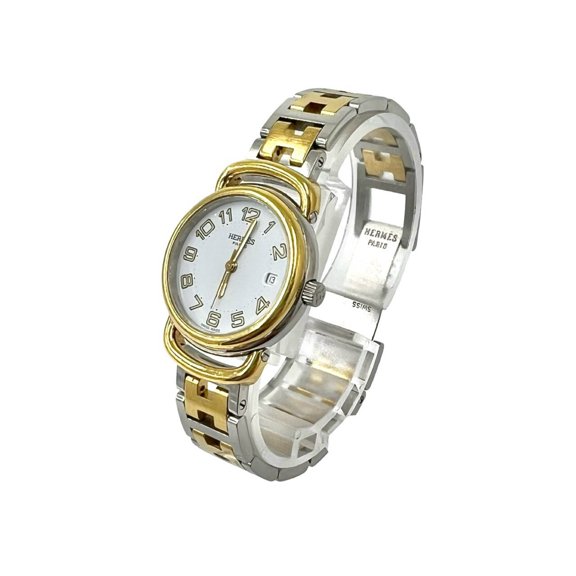 Pre-Owned HERMES Pullman Stainless Steel GP Quartz Wristwatch Gold Silver 25057