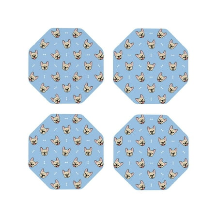 

Drink Coasters Set of 4 Cute French Bulldog blue Leather Coasters for Coffee Table Protector Heat Resistant Cute Coasters for Home Decor Housewarming Gifts Bar Kitchen 4 Inch Octagon