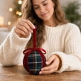thumbnail image 3 of Velvet Christmas Ball Ornament with Plaid Pattern and Bowknot, Red Checkered Design for Christmas Tree Decor, Hanging Decoration, 3 of 3