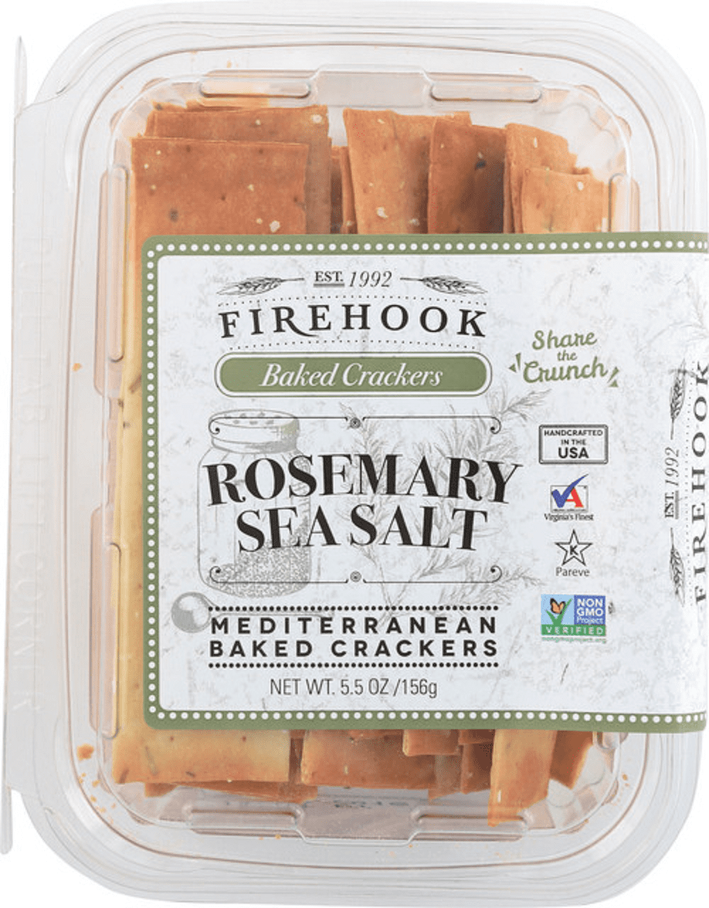 Firehook Baked Crackers Rosemary Sea Salt Mediterranean Baked Crackers Non GMO, 5.5oz (Pack of 8)