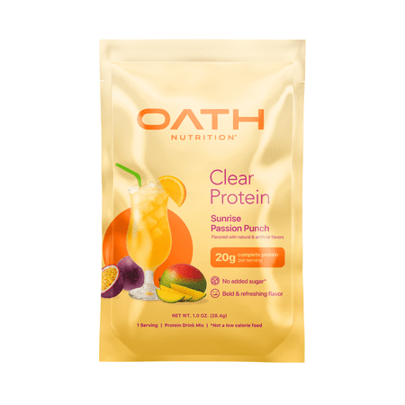 OATH Clear Whey Protein Isolate Powder, Sunrise Passion Flavor, Single Serve Packet