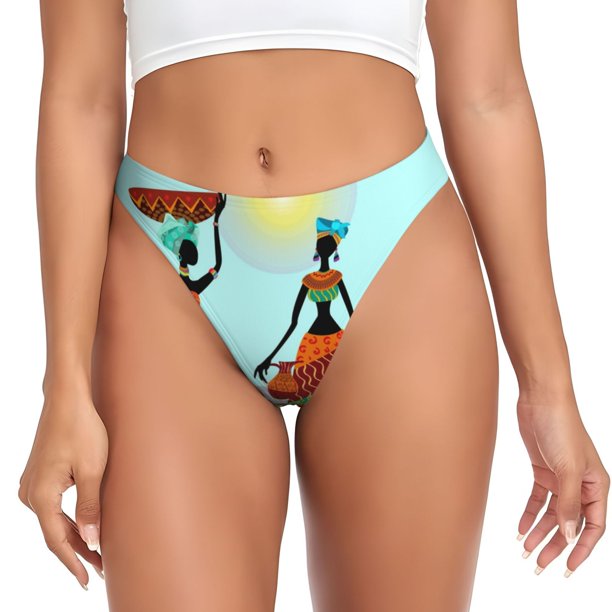 Balery African Women Tangas de Algodón para Mujer con Estampado – Ropa Interior Sexy, Transpirable, G-string-X-Small