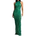 thumbnail image 1 of Vestido BELLA BARNETT con lentejuelas halter y cola de pez en verde vivo, 1 of 5