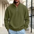thumbnail image 5 of Fmbrln Fall Winter Mens Quarter Zip Sweatshirt Knit Stand Collar Long Sleeve Shirts Solid Color Pullover Tops with pocket Army Green L, 5 of 6