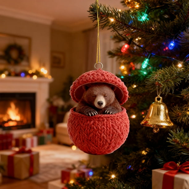 Adornos navideños, regalos navideños, bolas de punto navideñas, adornos acrílicos, lindos amigos del bosque con patrones Fair-Isle, linda serie de colgantes con animales