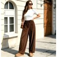 thumbnail image 2 of TOMVIGX Barrel Pants Women Wide Leg Corduroy Travel Flowy Pants Drawstring Loose Cropped Casual Trousers with Pockets Brown L, 2 of 5