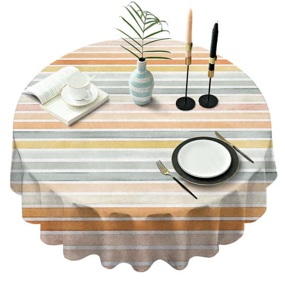 Colorful Stripe Round Table Cloth,Wrinkle Free Table Cover with Polyester,Waterproof Reusable Round Table Clothes for Weeding Birthday Tea Party Decorations (Round,60x60inch)
