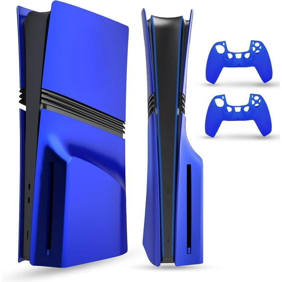 Uberwith Faceplate for PS5 Pro (Disc Edition), Cover Plate, ABS Shell, Matt Skin, with Extra 2 Controller Silicone Covers (Blue)