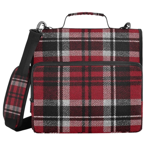 Red White Black Plaids Binder Bag with Shoulder Strap 3 Ring Zipper Binder File Folder Document Storage