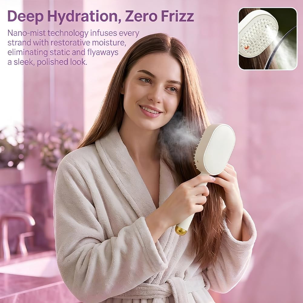 2026 New Electric Steam Brush for Hair, Hair Brush with Water Spray Easy to Clean, Red Light Air Cushion Mister for Both Long/Short Hairs Home Spa Cleaning Grooming Styling Detangling (Purple 1PC)
