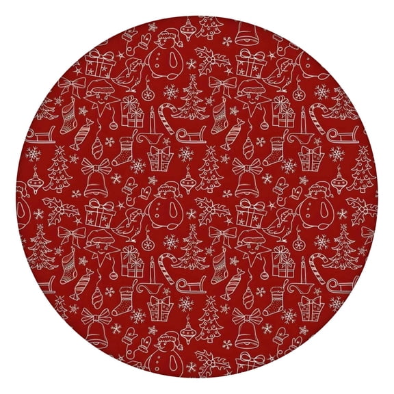 Red Christmas Scene Pattern Round Fitted Tablecloth with Elastic Edge,Dining Table Cover Waterproof,Outdoor Round Tablecloth for Camping,Dining,Indoor and Outdoor