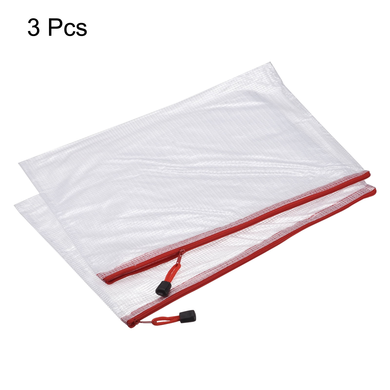 Unique Bargains Mesh Zipper Bag Plastic Zip File Pouch Document Folders Home Office Travel Red