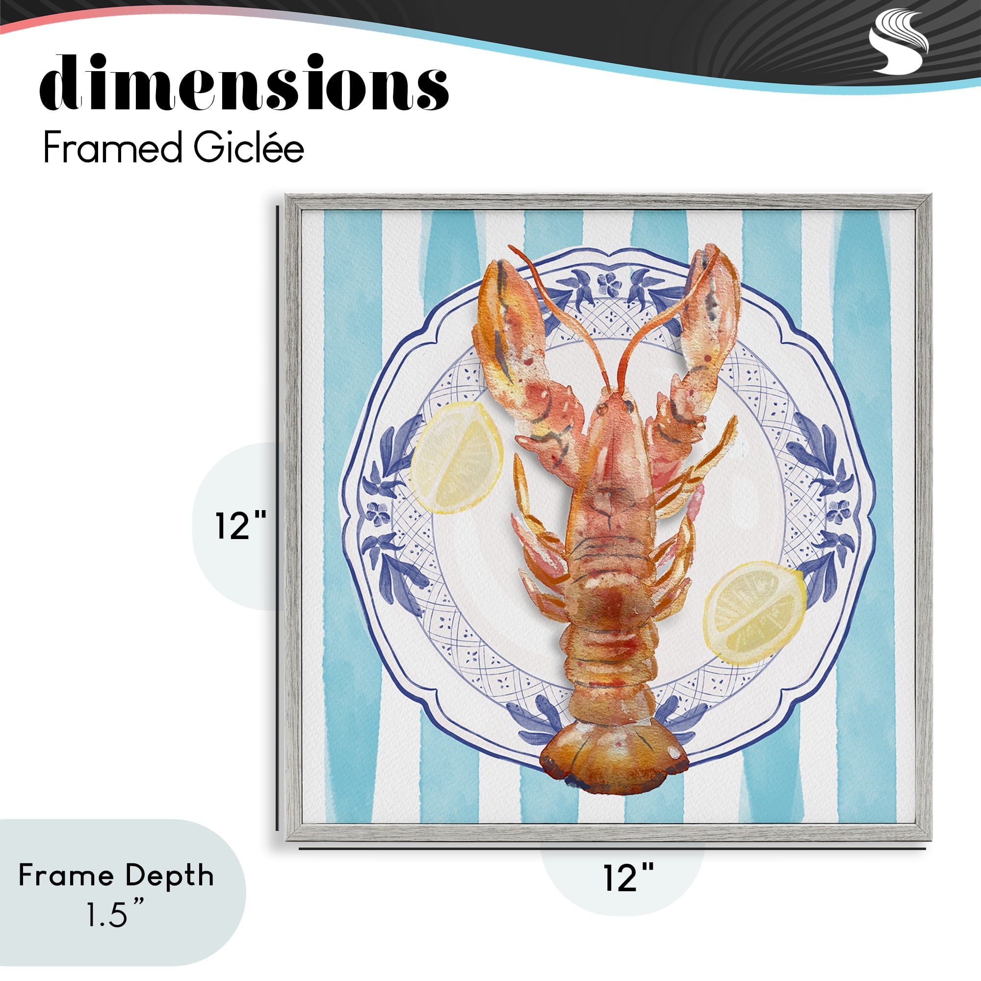 Stupell Industries Lobster Seafood Plate Gray Framed Giclee Art, design by Christie Adams