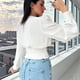 thumbnail image 3 of Blusa De Manga Larga Abullonada Con Cuello En V Y Hombros Plisados ​​​​para Mujer, 3 of 5