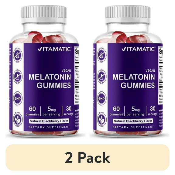 (2 pack) Vitamatic Melatonin Gummies for Kids & Adults - (2.5mg 5mg & 10mg Doses) - 60 Vegan Gummies - Natural Sleep Aid Supplement