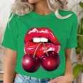 thumbnail image 3 of Ropa de verano, camisetas con estampado de labios y cereza, camisetas informales de manga corta para mujer, camisetas gráficas a la moda, camisetas para mujer, ropa, 3 of 5