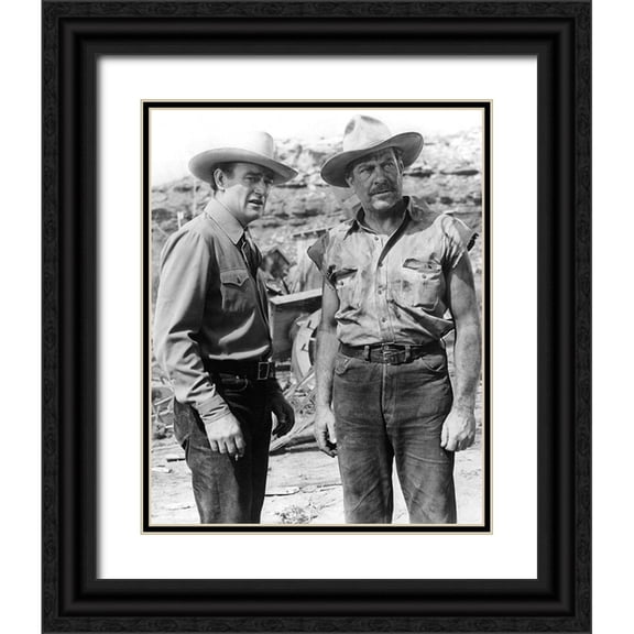 Vintage Hollywood Archive 12x14 Black Ornate Wood Framed with Double Matting Museum Art Print Titled - John Wayne, Grant Withers, Old Oklahoma, 1943