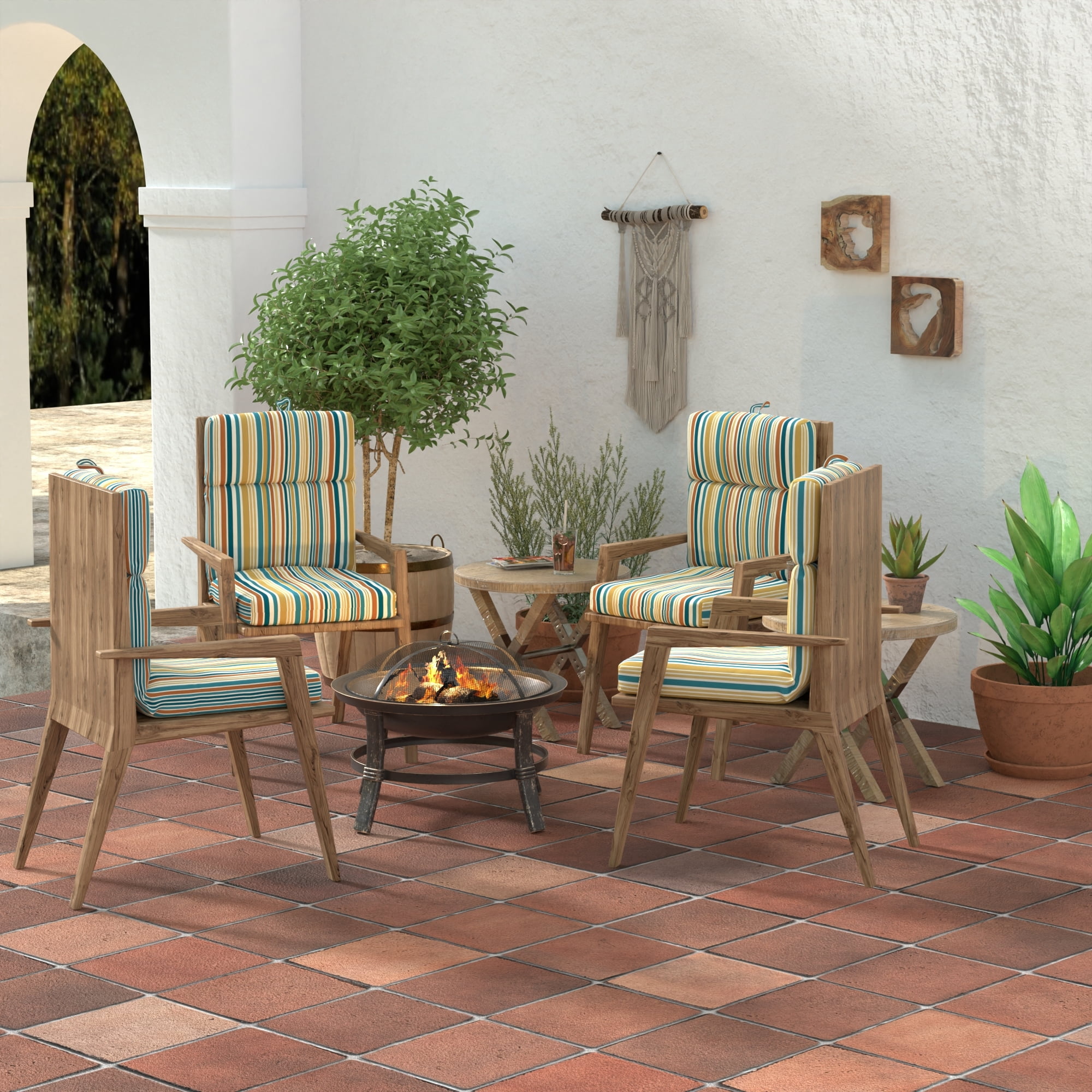 Jordan Manufacturing 43" x 21" Boule Bog Multicolor Stripe Rectangular Outdoor Chair Cushion with Ties and Hanger Loop