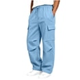 thumbnail image 3 of Bixock Boys Sweatpants High Waist Cargo Pants Kids Elastic Waist Drawstring Side Pocket Pleated Detail Fleece Lined Loose Fall Winter Sport Wear Size 14-15Years, 3 of 6