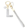 thumbnail image 1 of Llaveros de letra brillante Uxcell, llaveros iniciales brillantes con diamantes para decoraciones de bolsa Letra plateada L, 1 of 7