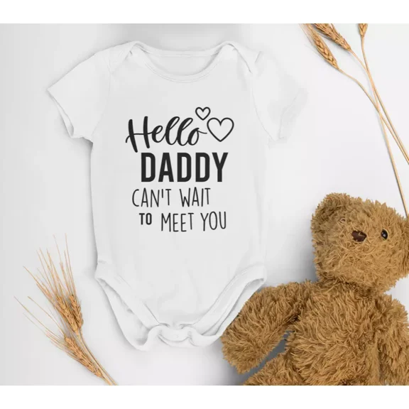 Hello Daddy Baby Announcement Bodysuit, New Dad Baby Reveal Vest/Grow Cute Baby Onesie, BABY BODYSUIT LAT 4424