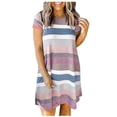 thumbnail image 2 of Pisexur Robe à Manches Courtes Col Rond Genou-Haut Mode Décontractée Été Poche Sans Manches Dentelle Imprimée Robe Col en V Robe Femme, 2 of 8