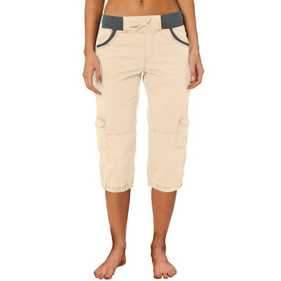 Outfmvch Cargo Pants Womens Joggers with Pockets Drawstring Pants Women High Waisted Jeans for Women Stretchy Jeans for Women Linen Pants Women's Jeans Beige L