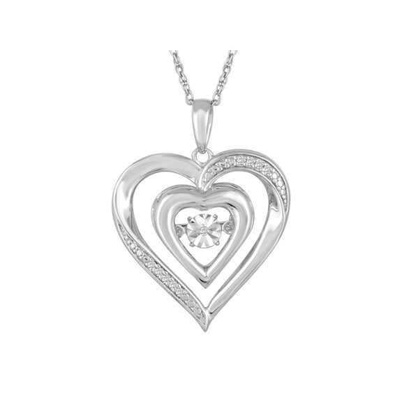 Ladies Brilliance Fine Jewelry Ladies Dancing Diamond Heart Pendant in Sterling Silver with 18" Chain