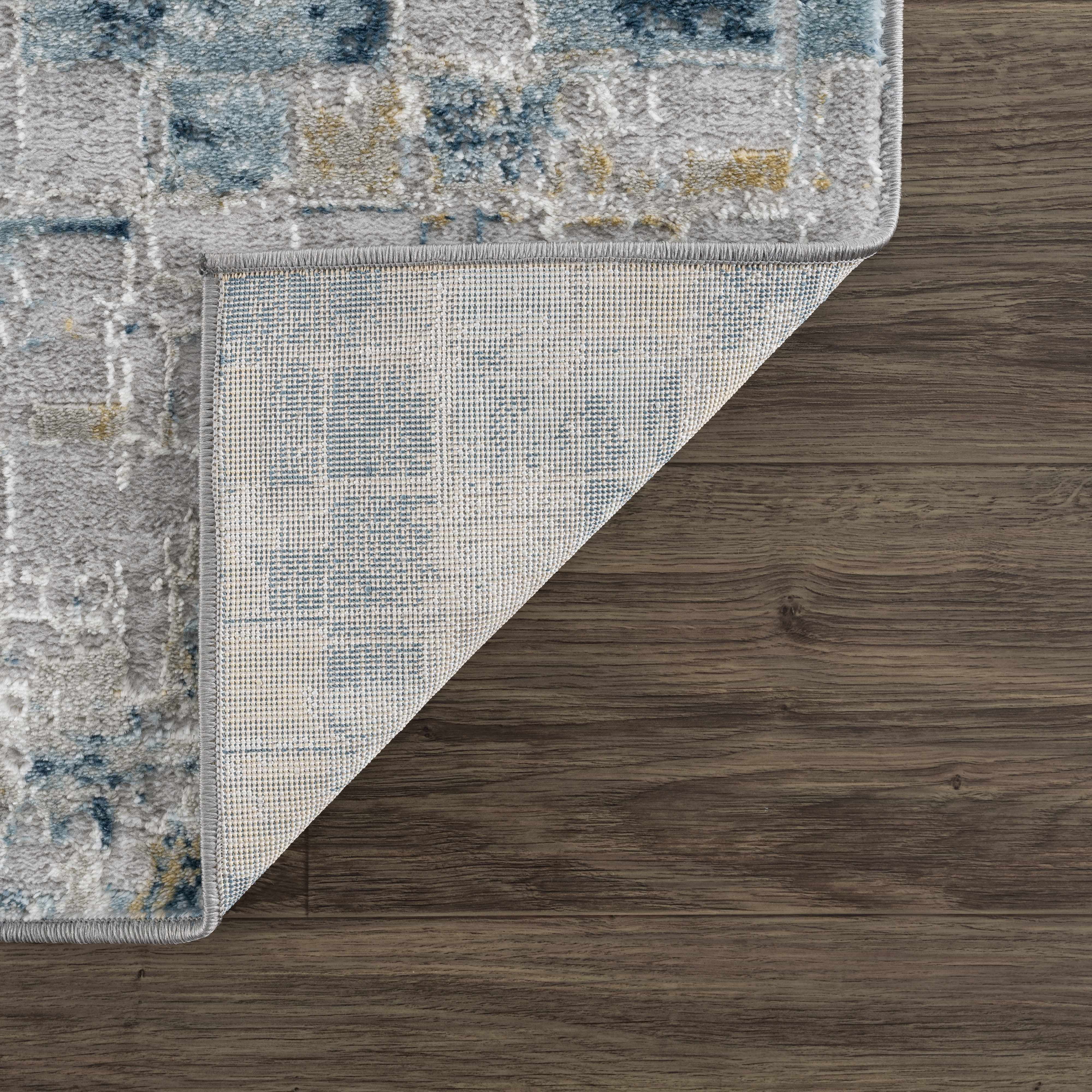 Hauteloom Liverpool Modern Abstract Bedroom Living Room Small Area Rug - Square Tile Carpet - Contemporary Bohemian Farmhouse - Blue, Grey, Brown, Off White - 2' x 3'