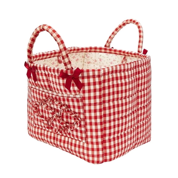 Storage Basket Boho Fabric Large Collapsible Floral Laundry Nursery Hamper Portable Folding Storage for Clothes Toys (Red Plaid)