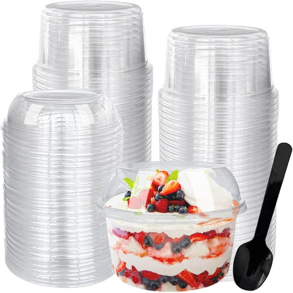 50 Pack 12 oz Disposable Clear Plastic Cups,PET Dessert Cups with Lids and Spoons,Disposable Snack Bowls for Cupcake,Pudding,Snacks,Yogurt,ParfaitFruits,Mousse