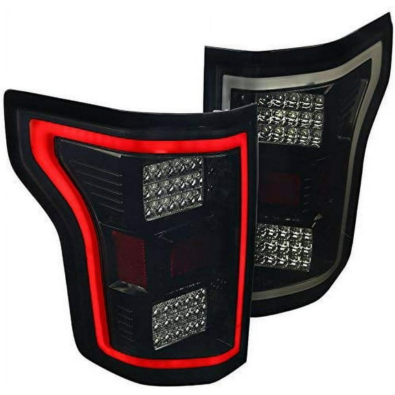 LED Light Bar Rear Tail Lights Brake Lamp Gloss Black Housing Smoke Lens Made For And Compatible With 2015 - 2017 Ford F150 F-150 15 16 17