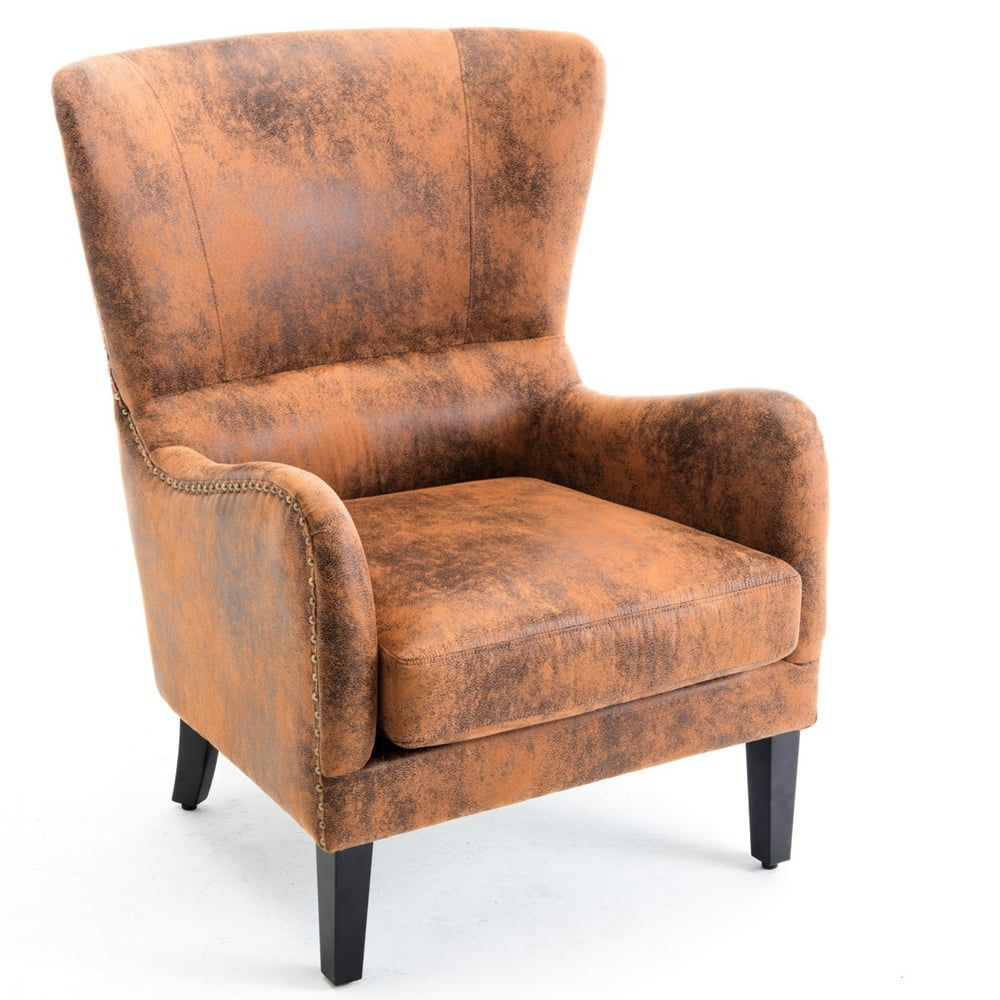 BELLEZE Wingback Chair Leather Nail Head Trim High Back Mid Century Style Padded Vintage Accent 
