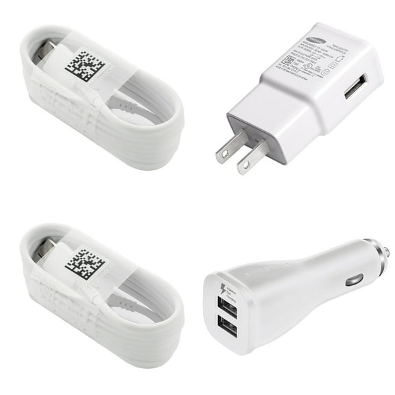 OEM Samsung Galaxy S8/S8+/S9/S9+ Galaxy Note 8/9 Adaptive Fast Charger Type C Cable Kit [1 Wall Charger + 1 Car Charger + 2x 4FT Type C USB Cables] Adaptive Fast Charging for up to 50% faster charging