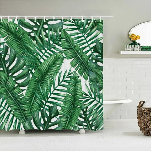 3D Tropical Green Plants leaf Print Nordic Style Shower Curtain Hook Natural leaves Home Decoration Waterproof Bathroom Curtains