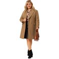 thumbnail image 3 of Women's Plus Size Notched Lapel Double Breasted Winter Long Coat Camel 1X, 3 of 6