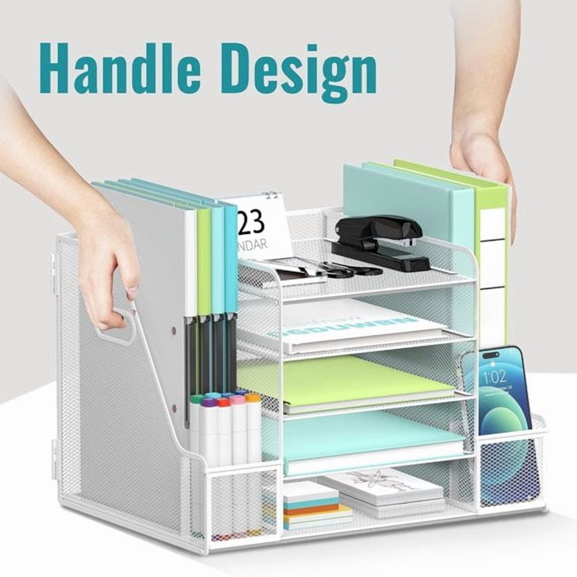 INTIGE 5-Tier Desk Organizer with File Holder, Mesh Paper Letter Tray Organizer with Magazine Holder, Desktop Organizer and Storage for Office Supplies