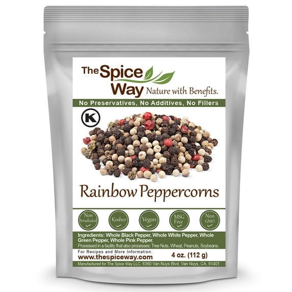 The Spice Way Rainbow Peppercorn Blend - European, Middle Eastern, Asian, and American cuisine Spice Blend – All Natural - Resealable Pouch - 4 Oz.