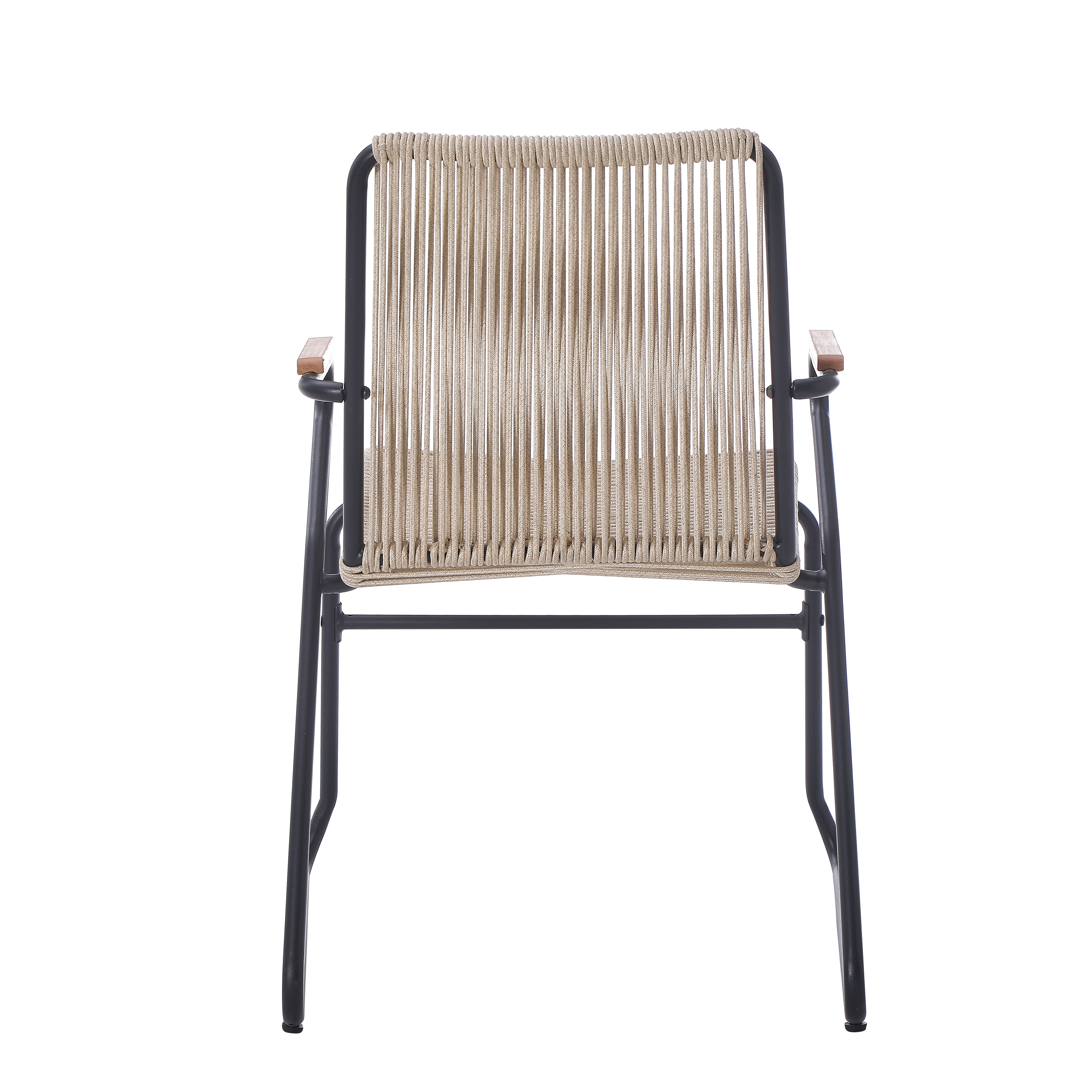 Outdoor Rope Weave Iron Frame Dining Chairs Set of 2 for Patio Garden, Light Brown