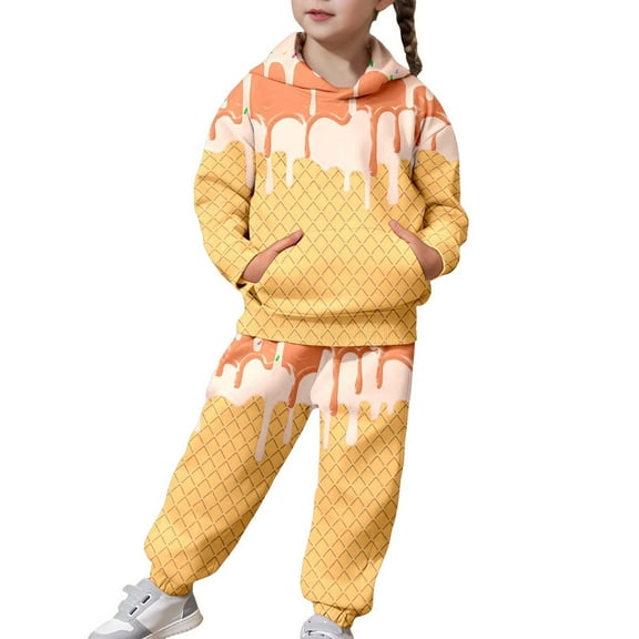 Jamsmile Toddler Girls Outfits Sets Graphic Print Hooded Long Sleeve Hoodies Tops Jogger Pants 2 Piece Kids Girls Clothing Sets