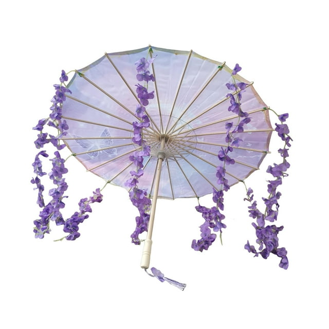 Paraguas chino-japonés de papel aceitado, hecho a mano, 81,3 cm, paraguas clásico de danza Mariposa púrpura