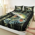 thumbnail image 4 of Feelyou Rustic Bass Fish Twin Sheet Sets, Green Camo American Flag Twin Fitted Sheet, Hunting and Fishing Flat Sheet, Breathable Home Decor, 3-Piece, 4 of 8