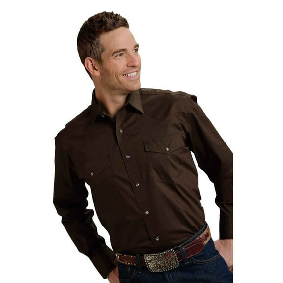 Roper Western Shirt Mens Tough L/S Snap XLT Brown 03-001-0765-1069 BR