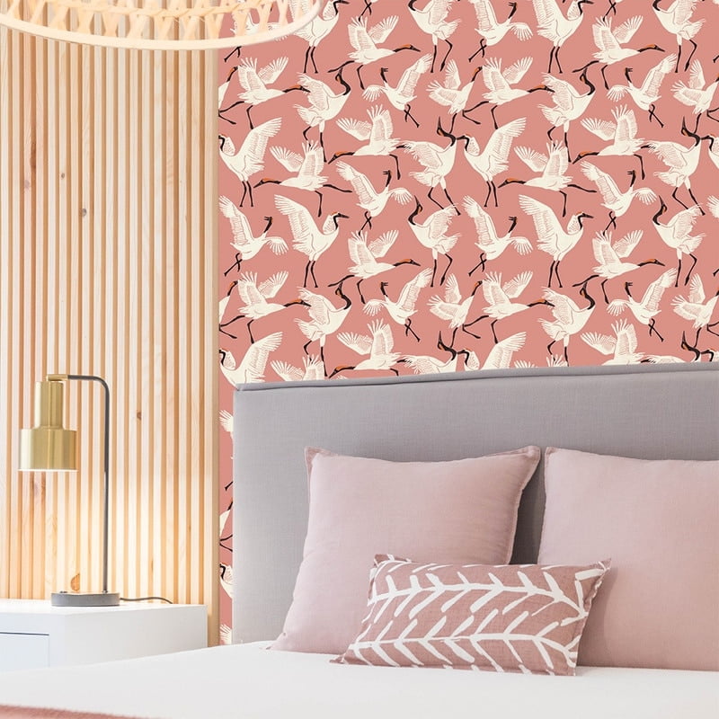 Tempaper x Novogratz Pink Family of Cranes Peel and Stick Wallpaper, 20.5" x 16.5'