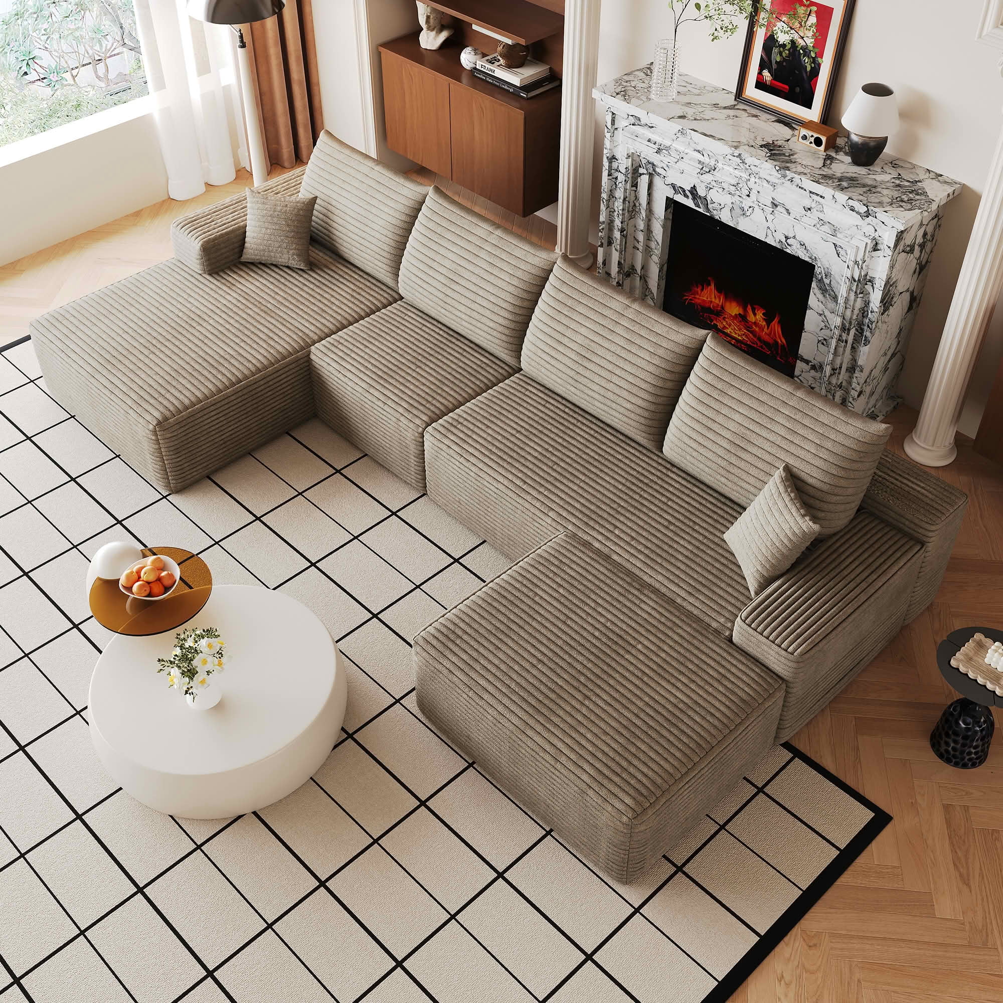 MAYEERTY 135 Inch L‑Shape Cloud Sectional Couch with Chaise, Modern Modular Deep‑Seat Sofa, Plush Corduroy Upholstered Couch, No Assembly Required for Living Room Bedroom Apartment