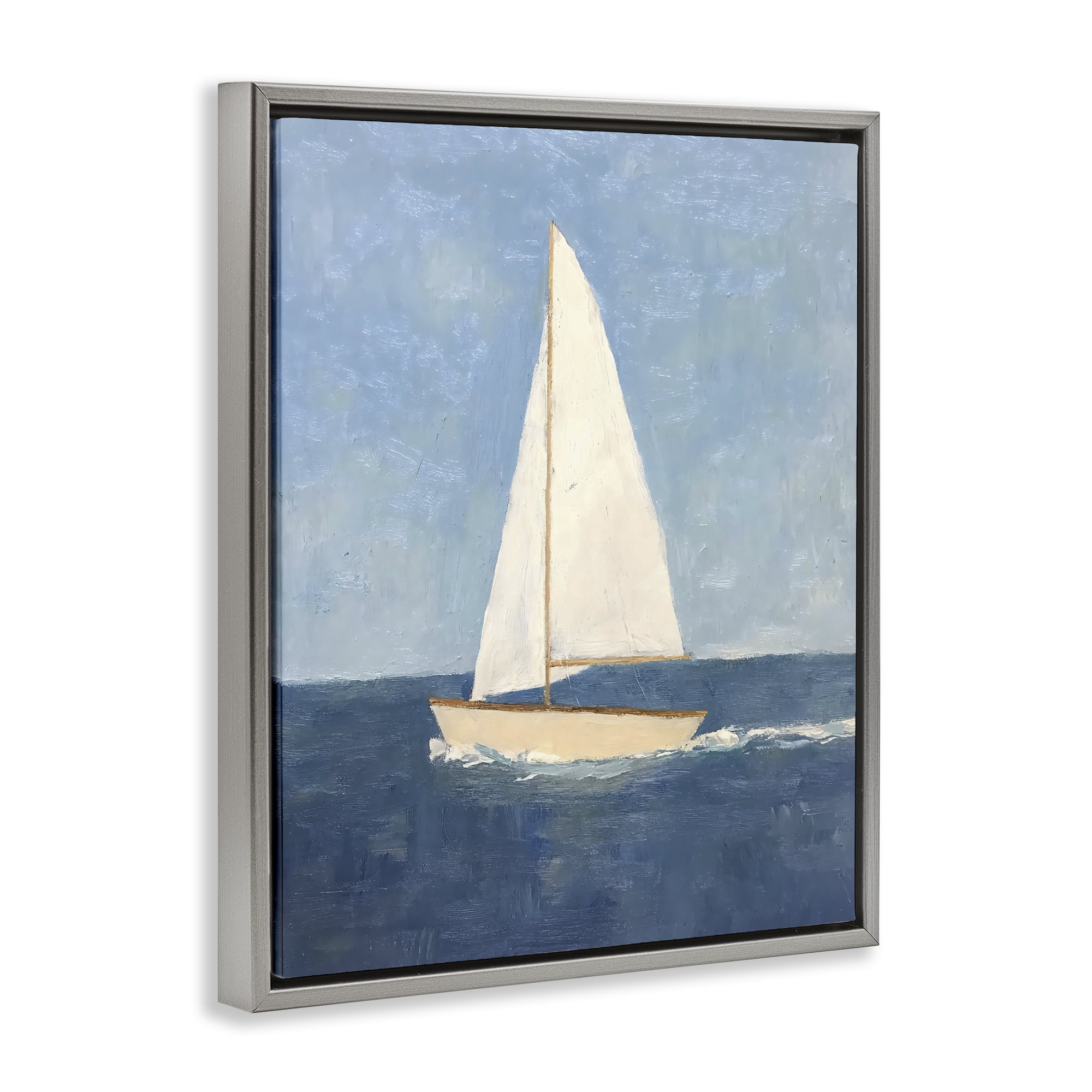 Stupell Industries Deep Blue Sail at Sea Gray Framed Floater Canvas Wall Art, design by Creative Studio