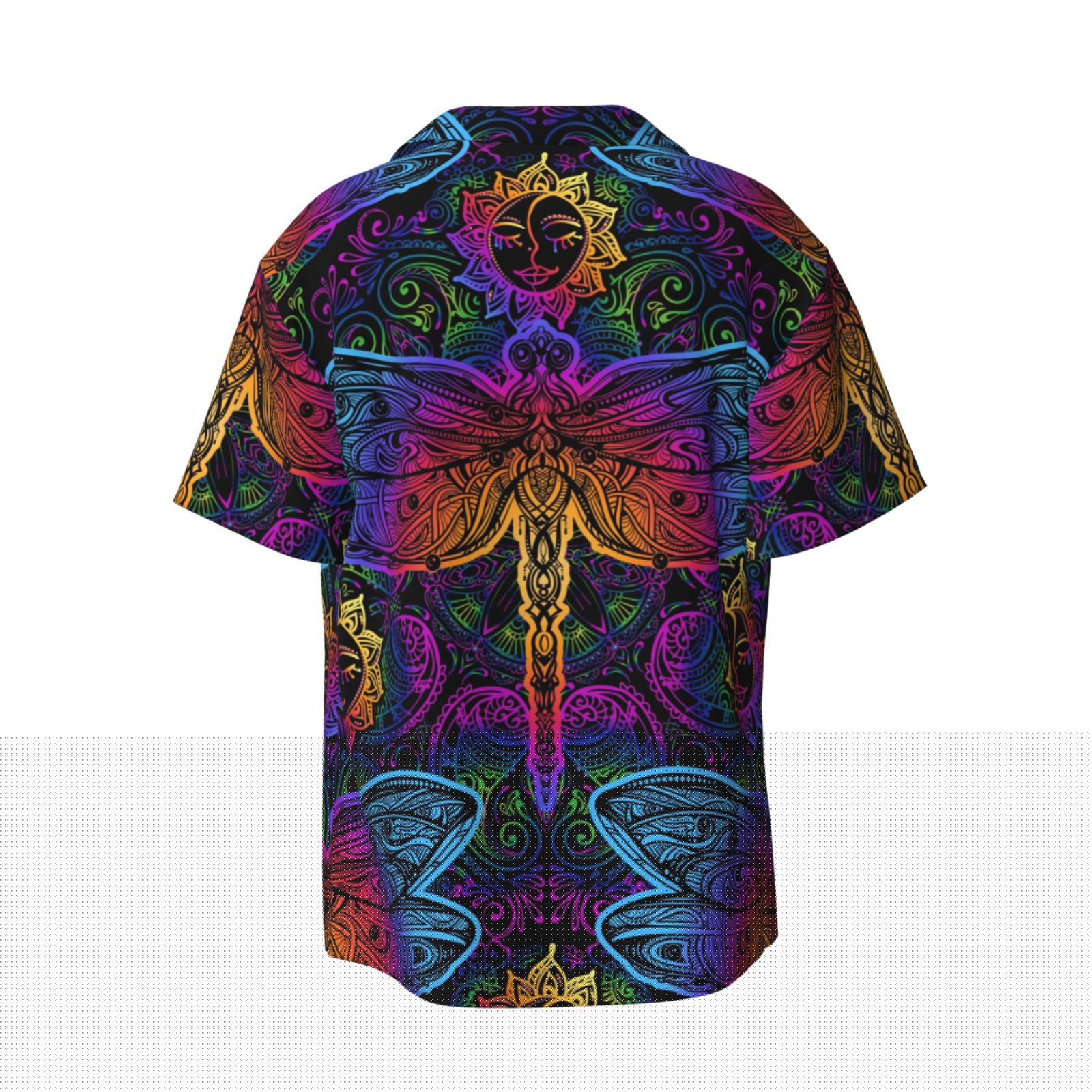 thumbnail image 2 of KLL Indian Mandalas Dragonfly Print Men's Shirt Short Sleeve Button Down Summer Cuba Beach Shirts- 4X-Large, 2 of 7